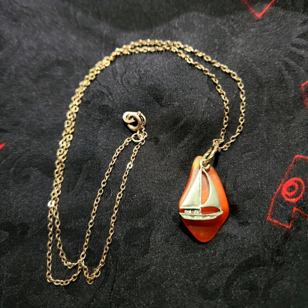Sea Glass Sailboat Charm Necklace